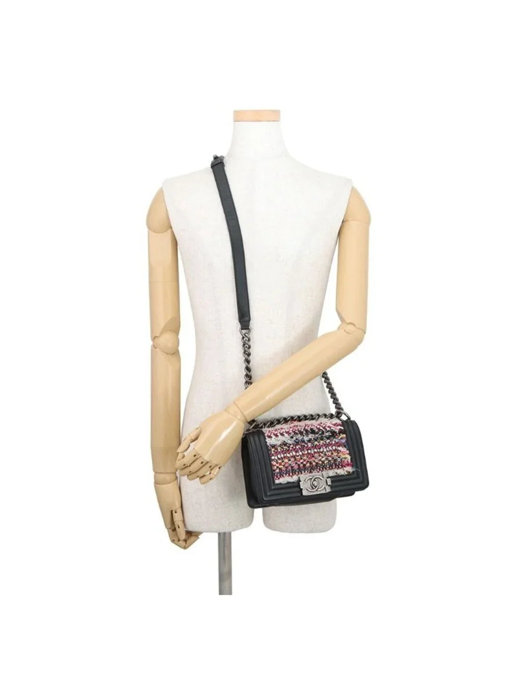 Chanel Chain Shoulder Bag Boy Small Quilted CC Logo Lambskin Tweed Black